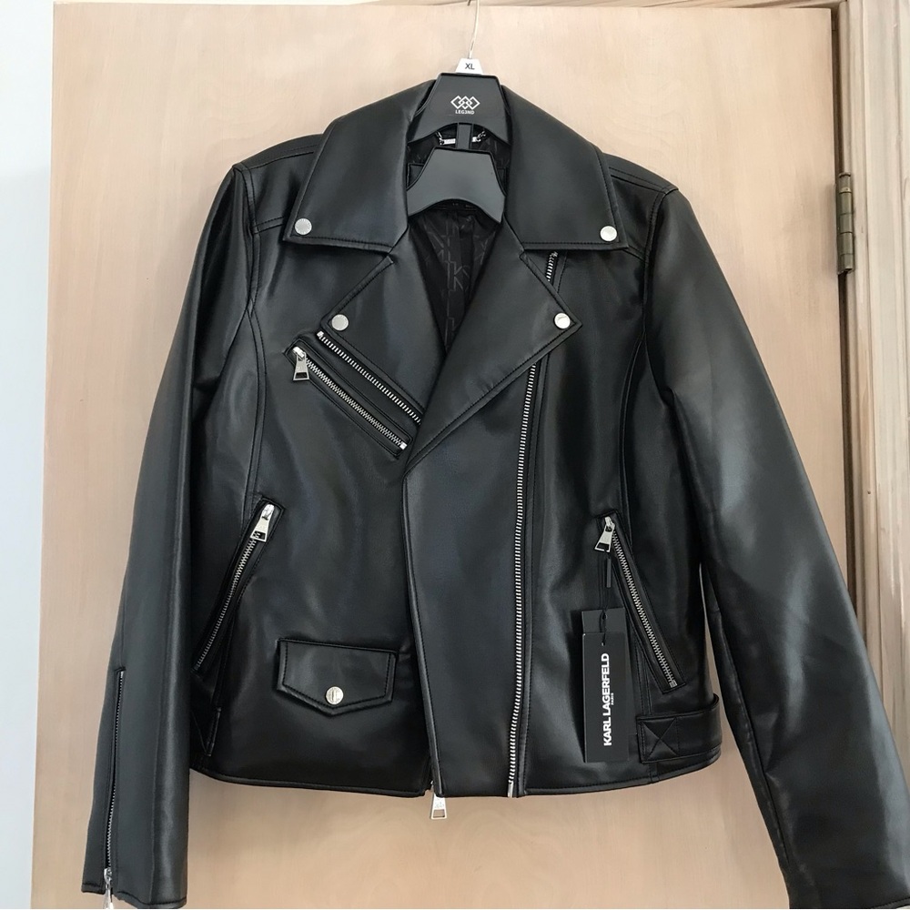 Karl Lagerfeld Black Leather Motorcycle Jacket